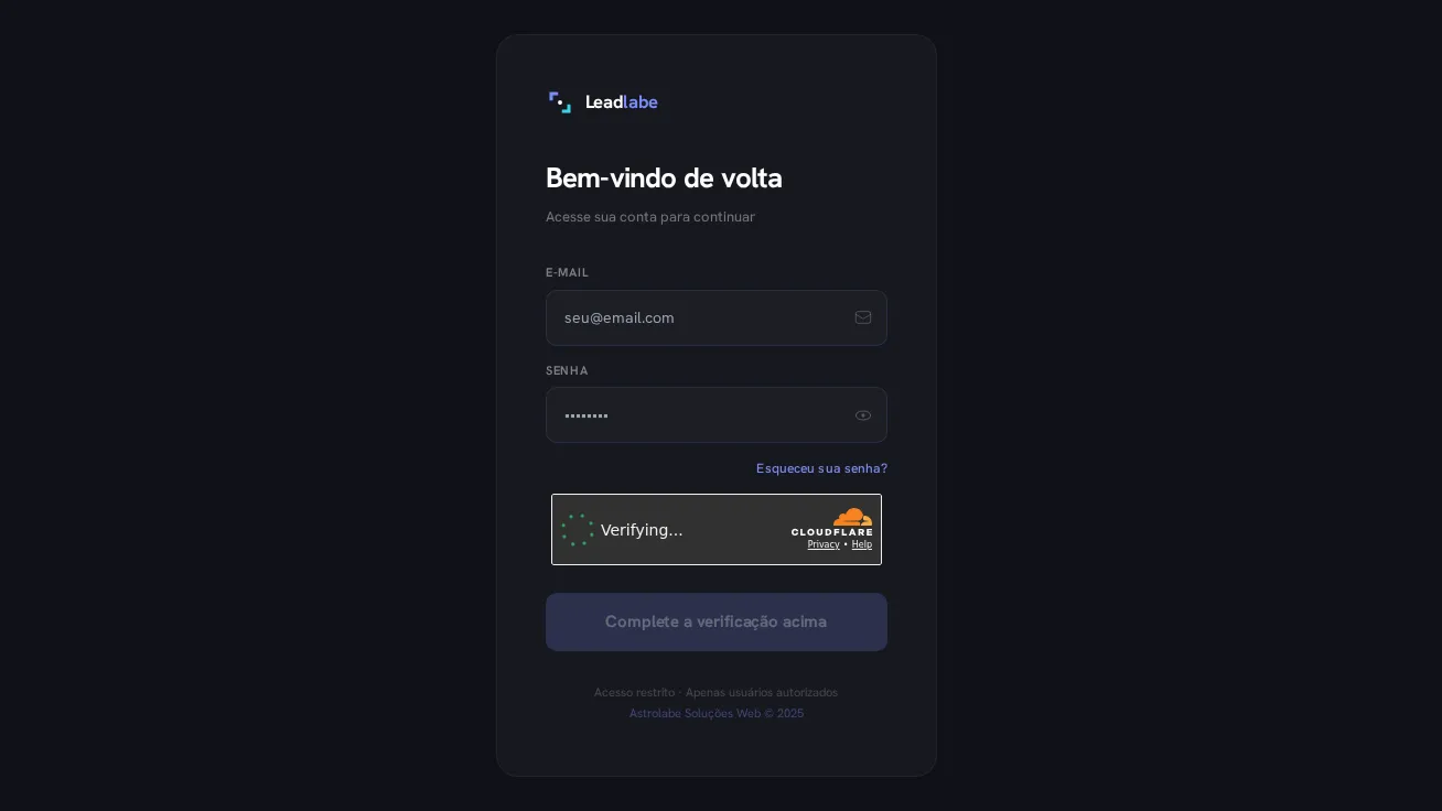 LeadLabe — tela de login